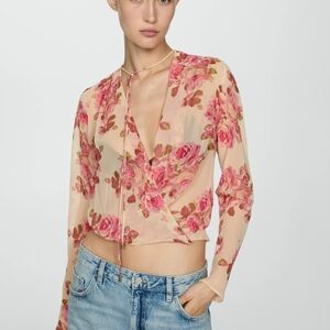 Mango Pink Floral Sheer Blouse